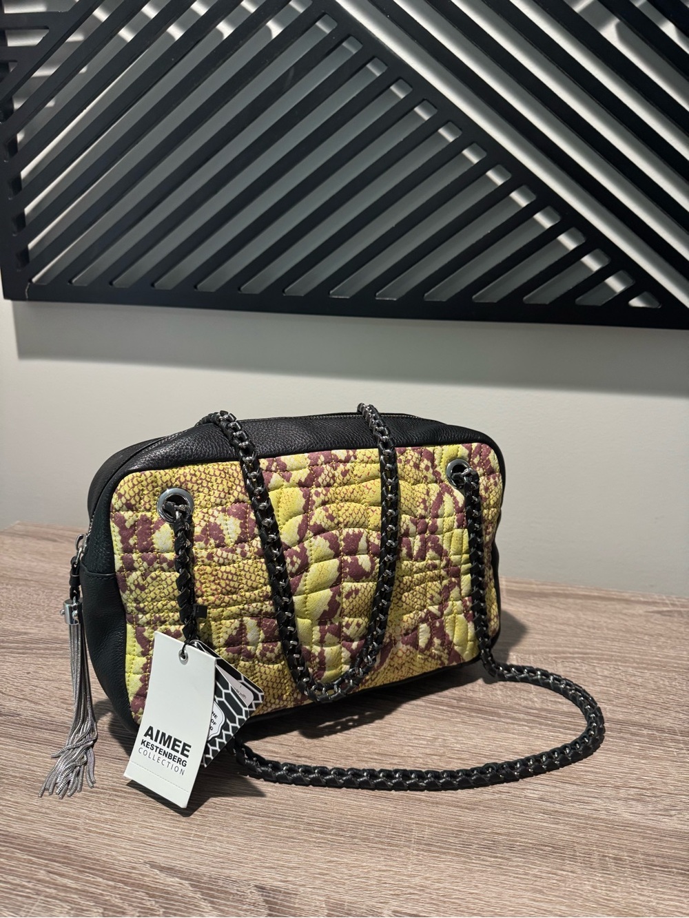 Aimee Kestenberg Yellow and Black Quilted Crossbody Shoulder Bag